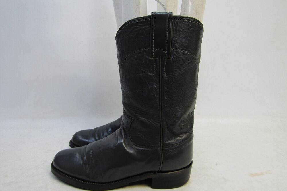 Justin Womens Size 5.5 B Dark Gray Leather Roper Cowboy Western Boots